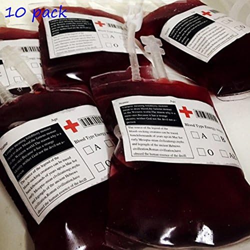Molyee 10 Pack Blood Bags Drink Containers with Syringe, Halloween Theme Party Accessories