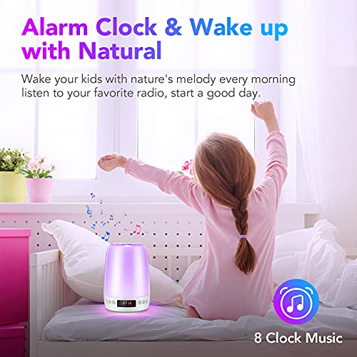 Kids Night Lights for Kids Room,Baby Night Light with White Noise,Color Changing Nursery Night Lights for Kid Sleep,Touch Battery Nightlight for Children with Bluetooth Speaker&Alarm Clock for Bedroom