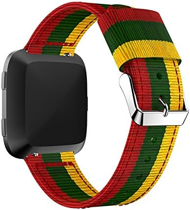 Geekercity for Fitbit Versa Bands, Woven Nylon Replacement Bracelet Sport Stripe Strap Adjustable Wristbands for Fitbit Versa Fitness Smart Watch (Yellow & Green & Red)