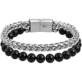 Magna Steel Men's Tiger Eye Stone Beads and Stainless Steel Franco Chain Bracelet with Magnetic Clasp