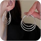 Large Gold Geometric Hoop Earrings for Women Silver Round Triple 3 Circle Layer Statement Hoops Earring Trendy Simple Layered Jewelry Accessories