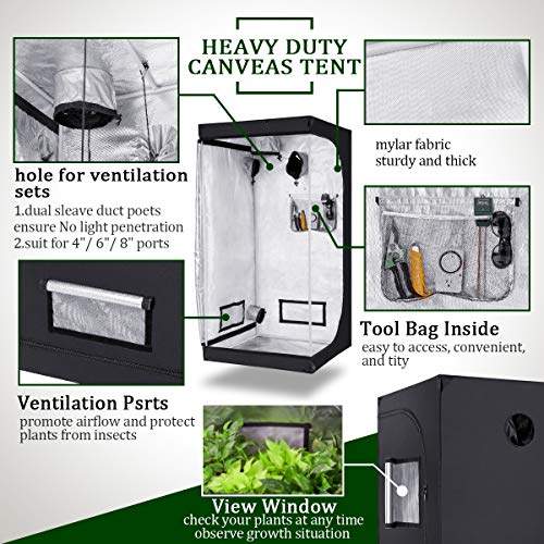 Growtent Garden 48"x48"x80" Reflective 600D Mylar Hydroponic Grow Tent with Observation Window and Floor Tray for Indoor Plant Growing