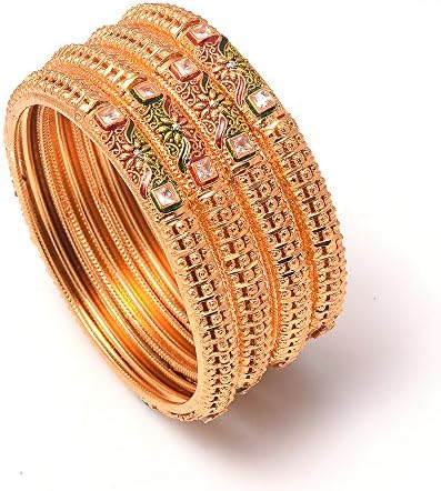 Jewar Bangles Two Gram Gold Plated Kundan Handmade Meena Work Jewelry For Women & Girls 7822