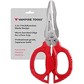VAMPLIERS 6.3" Multipurpose Utility Scissors Made in Japan Stainless Steel | 4-in-1 Combination Blades: Flat Blade, Micro-serration, Wire Cutter, Box Opener, Cuts Copper Wire, Cable, Cords, Rope, Kevlar