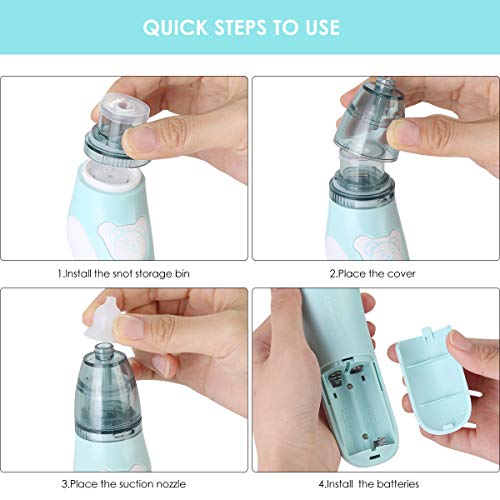 Baby Nasal Aspirator, Electric Safe Hygienic Nose Cleaner Nose Cleaner Snot Sucker with 3 Sizes of Nose Tips for Newborns Infant Toddlers - Battery Operated