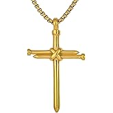 YL Cross Masonic Stainless Steel Necklace, Mens 18K Gold Plated Crucifix Religious Nail Pendant Christian Jewelry Gifts for Women