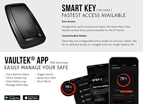 Vaultek VT Full-Size Handgun Bluetooth Smart Safe Multiple Pistol Safe with Auto-Open Lid and Rechargeable Battery(Black)