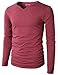 H2H Mens Casual Slim Fit Long Sleeve Slit Wide Neck T-Shirt Of Various Colors