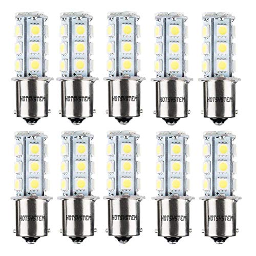 HOTSYSTEM 1156 1141 LED Light Bulbs DC12V 7506 P21W BA15S 18-5050SMD Car RV SUV Camper Trailer Trunk Interior Reversing Backup Tail Turn Signal Corner Parking Side Marker Lights(Pack of 10,White)