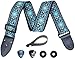 Guitar Strap - Add You Name or Initials and Make It Personalized. For Electric, Acoustic & Bass Guitar, Adjustable Blue Strap Includes 2 Strap Locks to Keep It Safe & 2 Unique Picks and Pick Pocket