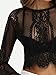 MakeMeChic Women's Scallop Trim Sexy Sheer Blouse Mesh See Through Lace Crop Top Black S