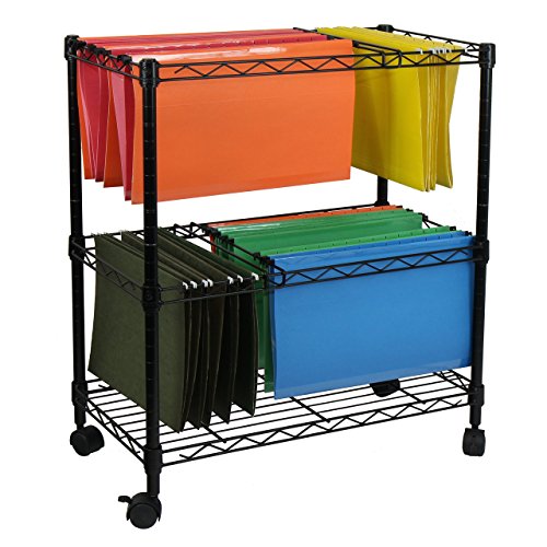 Oceanstar Portable 2-Tier Metal Rolling File Cart, Black (Renewed)