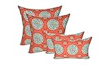 Set of 4 Indoor / Outdoor Pillows - 17" Square Throw Pillows & Rectangle / Lumbar Decorative Throw Pillows - Red, Coral, Turquoise Sundial