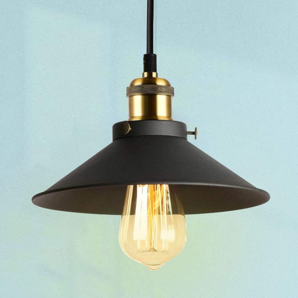 Lrpiyvo Ceiling Pendant Light Industrial, Hanging Lights Black with Shade, Metal Lighting Fixture, E27 Lamp Holder for Living Room Kitchen Hallway
