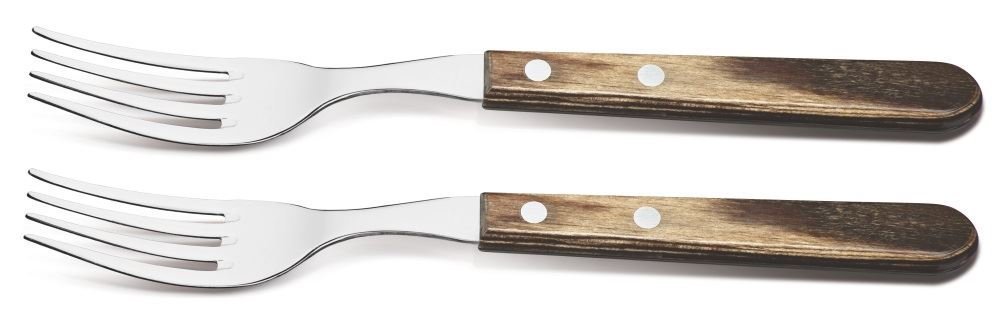 Tramontina Churrasco Set of 2 Heavy Duty Jumbo Steak Forks Brown Wooden Handles