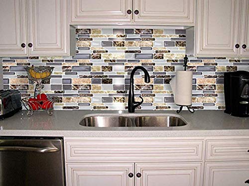12 Sheets Premium Peel and Stick Tile Backsplash,Stick On Backsplash Wall Tiles for Kitchen & Bathroom-Self Adhesive-10" x 10"