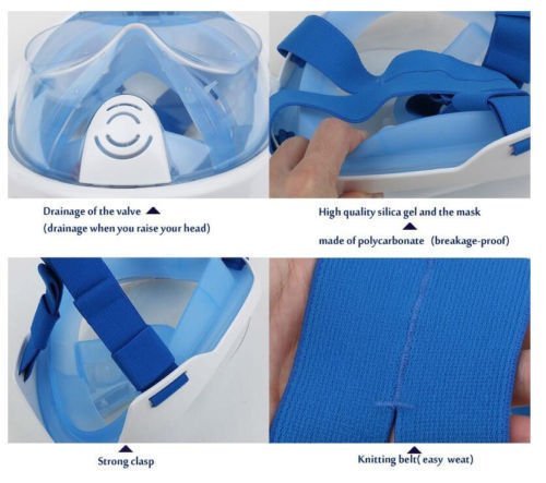 Businda Newest Version Full Face Easy Breath Snorkel Mask Defogger,Anti-Leak with 180º Degrees Viewing Area,Foldable Adjustable Head Straps Snorkel Mask for Adults