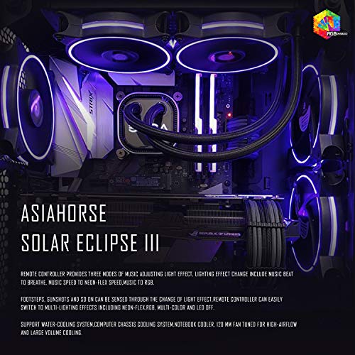 Asiahorse Solar ECLIPSEIII-120mm Three Light Loop RGB Interactive Music Cooling Fan for PC Case,Water Cooling Radiators System(1PACK Without Hub)