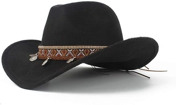 Amazon 帽子 メンズ レディース ウール西カウボーイハット冬のアウトドアカジュアルハットつば広ハット教会サイズ56 58cm ファッション 色 ブラック サイズ 56 58 ベレー帽 通販