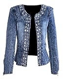 Hokny TD Women's Retro Rhinestone Sequins Open Front Short Denim Jacket 2XL
