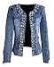 Hokny TD Women's Retro Rhinestone Sequins Open Front Short Denim Jacket 2XL