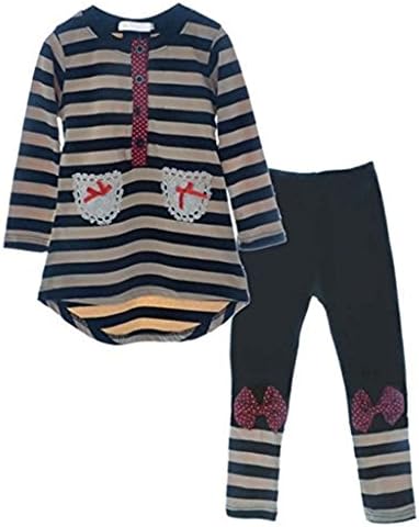 Little Girls Cute Cartoon Long Sleeve Sets 2-7 Striped Top Leggings XL