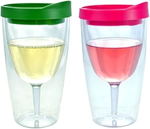 Wine Tumbler - 10oz Insulated Vino Double Wall Acrylic With Pink and Verde Drink Through Lid - Wine 2Go!
