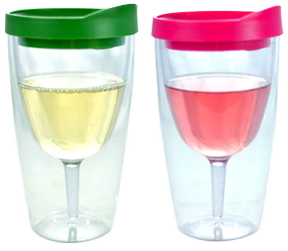 Southern Homewares SH-10113 Wine Tumbler, Acrylic, Green Lid & Pink Lid