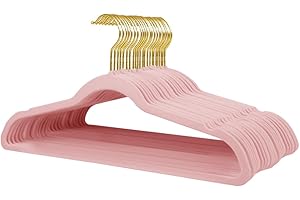 Stormix 22 Pack Velvet Hangers, 17.3 x 8.9 Inches Clothes Hangers, Non Slip Dresses Hangers with Shoulder Notches for Adult Pink - Gold Hook
