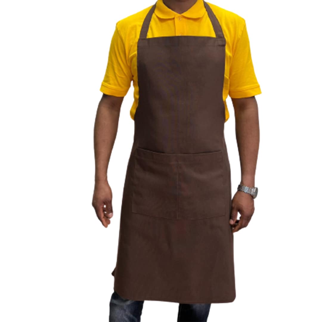 Italbangla Textile Chef's Apron, Unisex, Durable, Comfortable with Front Pocket, Washable for Cooking, Kitchen, Bar, Restaurant, Butcher Shop and Catering, brown, L