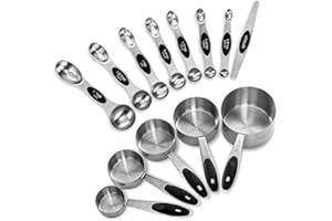 EDELIN Measuring Cups and Magnetic Measuring Spoons Set, Stainless Steel 5 Cups and 7 Spoons (Black)