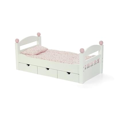 18 Inch Doll Furniture | White Trundle Bed With Bedding | Fits American Girl Dolls