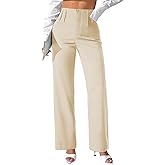 Pink Queen Women's Dress Pants Elastic High Waist Straight Leg Office Slacks Pull On Business Casual Trousers Work Pants