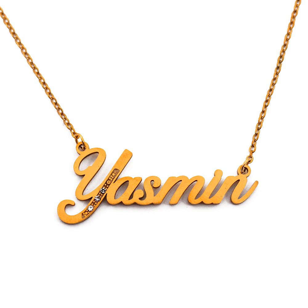 Kigu Name Necklace Yasmin - Gold Tone - Custom Name Necklace - Personalised Jewellery for Ladies- Customised Jewellery for Girls- Custom Pendant Yasmin