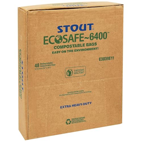 STOUT BY ENVISION E2430E85 ECOSAFE-6400 COMPOSTABLE BAGS, 24″ X 30″, 13 GAL CAPACITY, 0.85 MIL THICKNESS, GREEN (PACK OF 45)