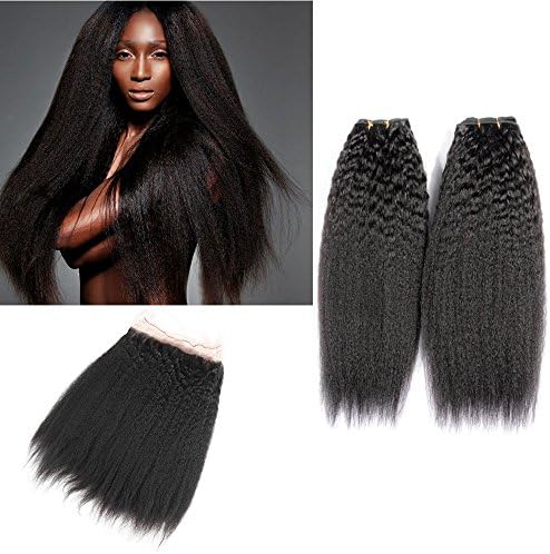 Shengqi Hair 360 Lace Frontal Closure with Bundles Malaysian Kinky Straight Virgin Human Hair 3 Bundles and 360 Frontal Closure with Baby Hair Natural Color 16 18 +14