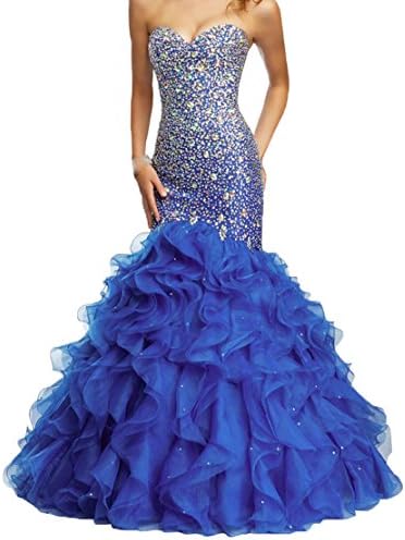 Fllbridal Women's Beaded Sweetheart Lace Up Mermaid Prom Dresses 2016 XC009 Royal Blue US14