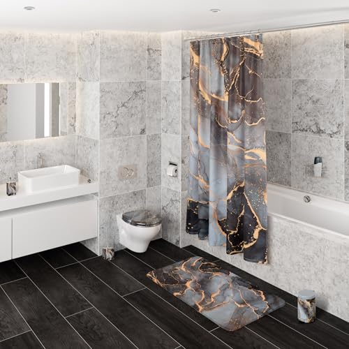 Toilet Seat with Self-Closing Mechanism, Many Toilet Seats to Choose From, High-Quality Finish, Easy Mounting, Sturdy Hinges (Marble Abstract)