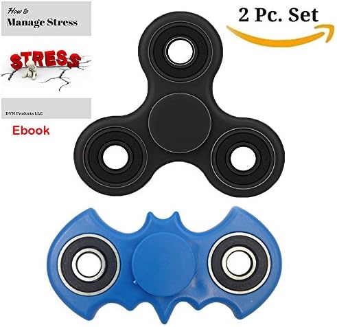 Fidget Spinner Best Stress Boredom Reducer, Perfect for Anxiety, Autism, ADHD, & ADD, EDC Focus Hand Finger Toy for Kids Children & Adults to Helps Focusing, Bat shape and Tri Spinner (black)