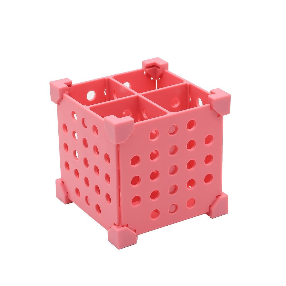 Desk Organizer Holder for Pens, Pencils, Highlighters, Markers, Scissors; More Than 3 Ways of Educational SELF-Assembling; 2 to 29 Slots Options by Changing Assembling;2 Colors (Pink)