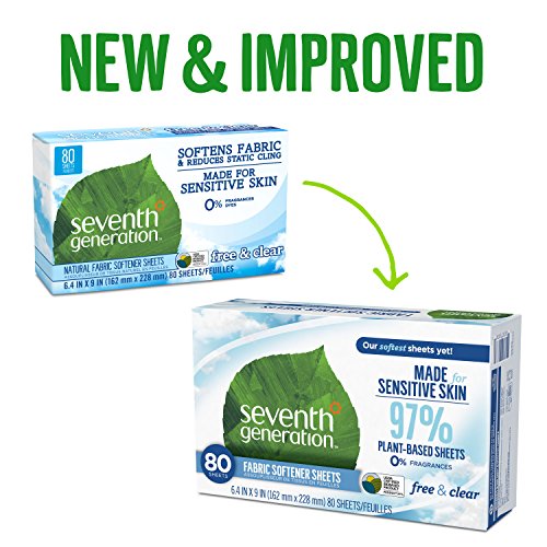 Seventh Generation Fabric Softener Sheets, Free & Clear, 80 count (Packaging May Vary)