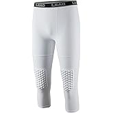 LEAO Youth Boys 3/4 Compression Pants with Knee Pads Cool Dry Basketball Tights Sports Capri Leggings