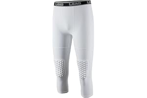 LEAO Youth Boys 3/4 Compression Pants with Knee Pads Cool Dry Basketball Tights Sports Capri Leggings