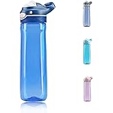 DEARART Blue Water Bottle No Straw, 100% Leakproof Clear Bottles with Handle Easy Carried, Wide Mouth AUTOSPOUT Lock Button Flip Up Lid, Suit Sports School Travel Office Gym, 26oz
