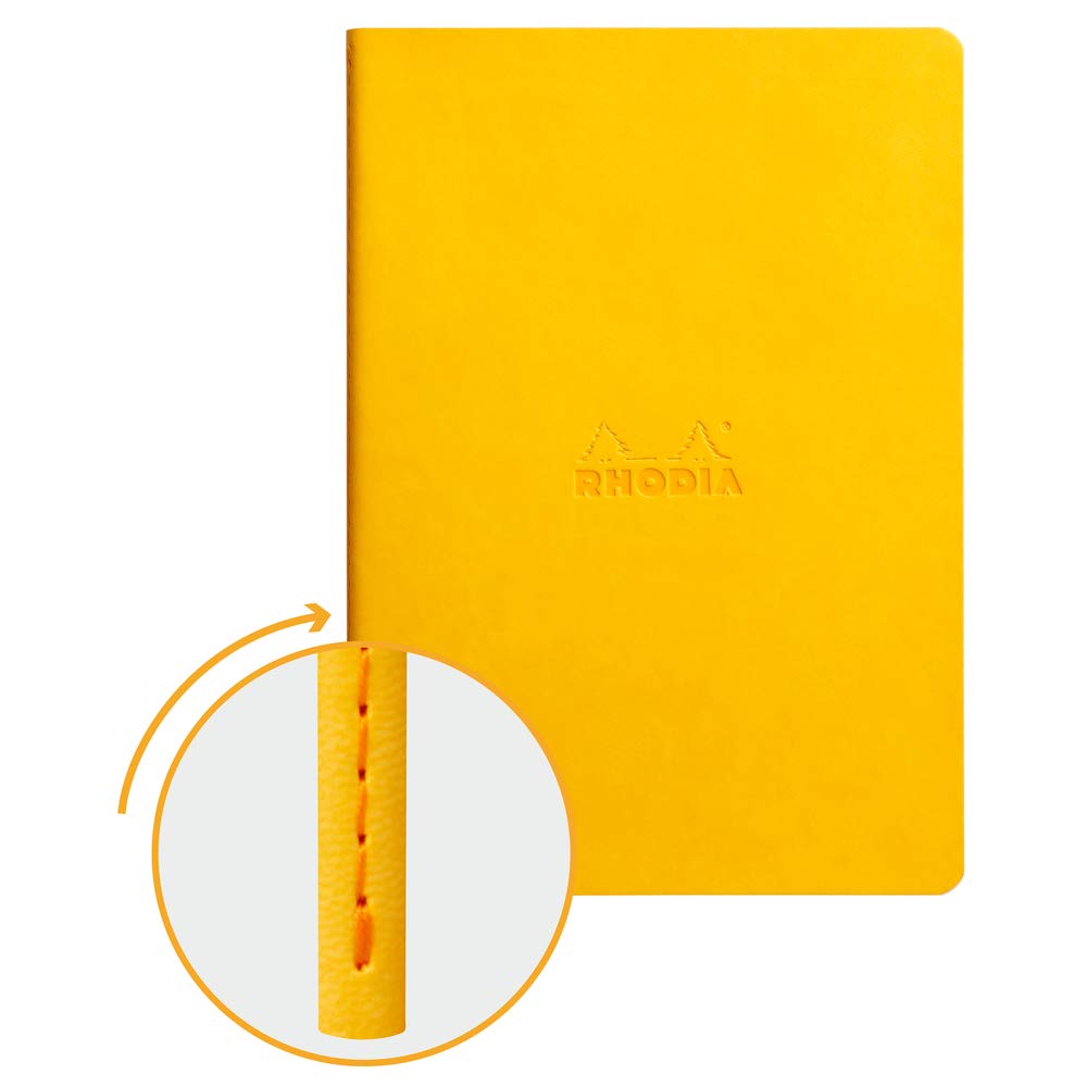 RHODIA 116416C - Jonquille Textile Stitch Soft Notebook - A5 - Lined - 64 pages - Clairefontaine Ivory Paper 90 g/m - Faux Leather Cover - Rhodiarama Collection
