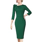 VFSHOW Womens Pleated Asymmetric Bow Neck Work Business Office Church Cocktail Party Pencil Sheath Dress