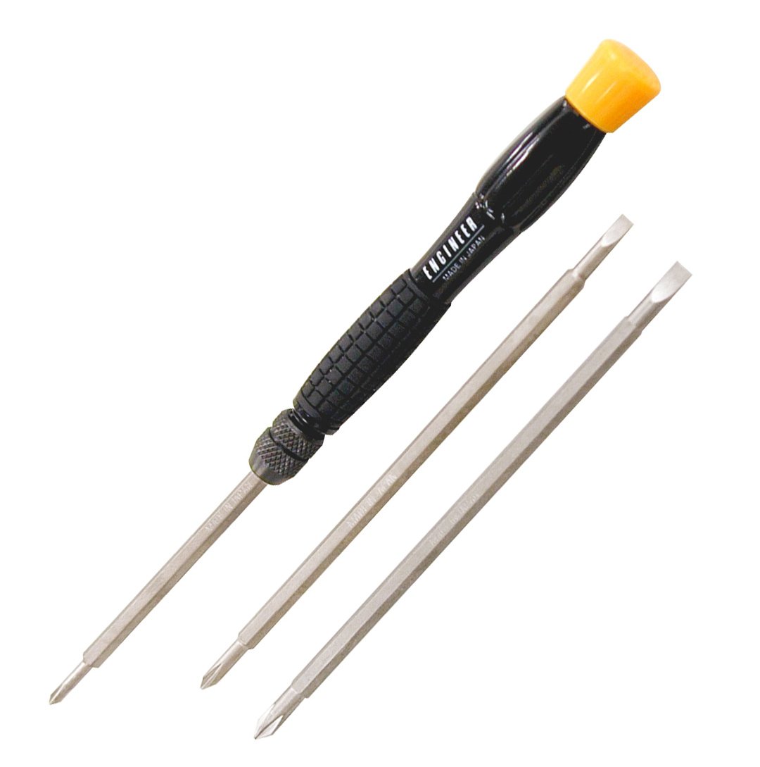Reversible Precision Screwdriver Set - Driver Handle with 3 Double Ended Blades (Slot tip & Phillips). ENGINEER dk-13