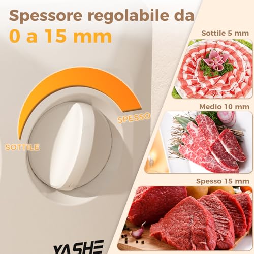 YASHE 180W Electric Folding Home Slicer with 17cm Serrated Blade, Adjustable Thickness 0-15mm, Easy to Clean and Safe Design for Meat, Cheese, Bread, Vegetables