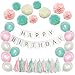 LECMARK 51 Pcs Birthday Party Supplies Kit - Mint Green, Pink and Cream Happy Birthday Banner with Fluffy Tissue Paper Pom Poms, Tassel Garland and Colorful Balloons (Mint Green)