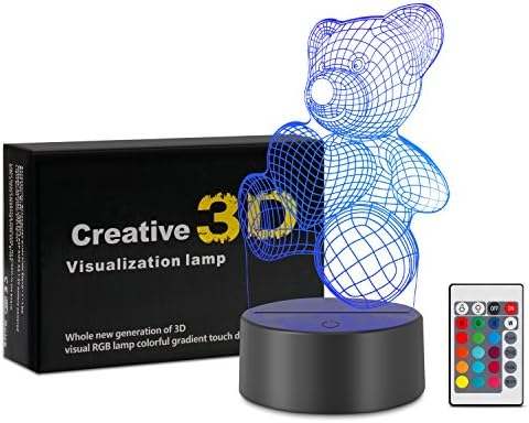 Night Light 3D Teddy Bear 3D Lamp Optical Illusion Night Light Animals 7 Colors Change LED Touch Table Desk Lamps with Remote
